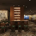 Cozy Restaurant Interior With Hanging Chandeliers Wooden Tables Green Chairs And Large Windows