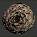 Fresh Purple Artichoke With Tightly Packed Leaves And Green Stem Against Dark Background