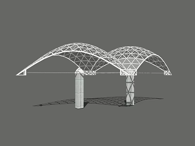 Modern Architectural Structure With Double Arched Lattice Framework Supported by Concrete Pillars Contemporary Design 3d model