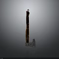 Traditional Decorative Axe With Orange Brown Wooden Handle Carved Patterns And Metal Head