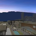 Birds Eye View Planning of Modern Urban Commercial District With High Rise Buildings and Green Spaces