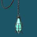 Green Glass Shade Chandelier With Metal Frame Chain And Spiked Base In Deep Blue Background