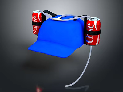 Blue Cap With Attached Coca Cola Cans And Drinking Straw For Daily Use 3d model