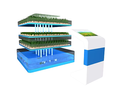 Vertical Hydroponic Farming System With Multiple Plant Layers And Aquarium Control Panel 3d model