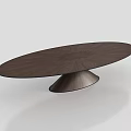 Modern Minimalist Dark Brown Wooden Oval Dining Table With Wood Grain Design And Conical Base
