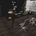 Modern Office Desk Interior With Wooden Top Laptop Lamp And Green Plant