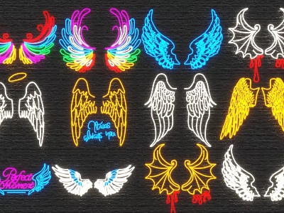 Wing Shaped Decorative Lights With Various Colors And Different Design Styles 3d model