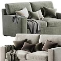 Modern Green and Light Gray Two-Seater Sofas With Soft Throw Pillows and Cozy Blankets 3d model