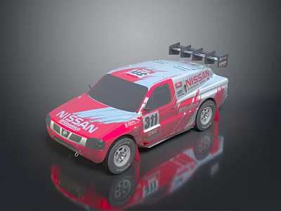 Red Nissan Racing Pickup Truck With 311 Number And Rear Spoiler Design 3d model