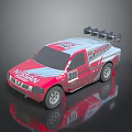 Red Nissan Racing Pickup Truck With 311 Number And Rear Spoiler Design