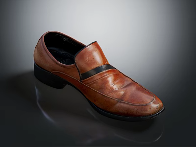 Classic Brown Leather Loafer with Black Strap Shiny Finish for Men 3d model