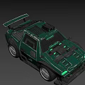 Green Cyberpunk Car With Neon Lights And Futuristic Modified Styling Design