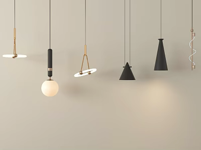 Modern Pendant Lights Featuring Various Shapes And Styles On Light Wall 3d model