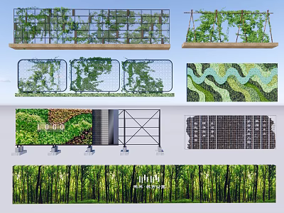 Lush Green Plant Wall Design With Metal Grid Frame And Vibrant Foliage 3d model