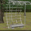Modern Outdoor Metal Arched Structure With Stone Bench Grass And Trees