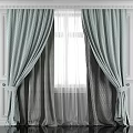 Elegant Gray Linen Curtains With Double Layer Design And Tiebacks For Home Window 3d model