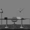 Modern Office Desk With Laptop Headphones Books Round Clock Floor Lamp And Chair
