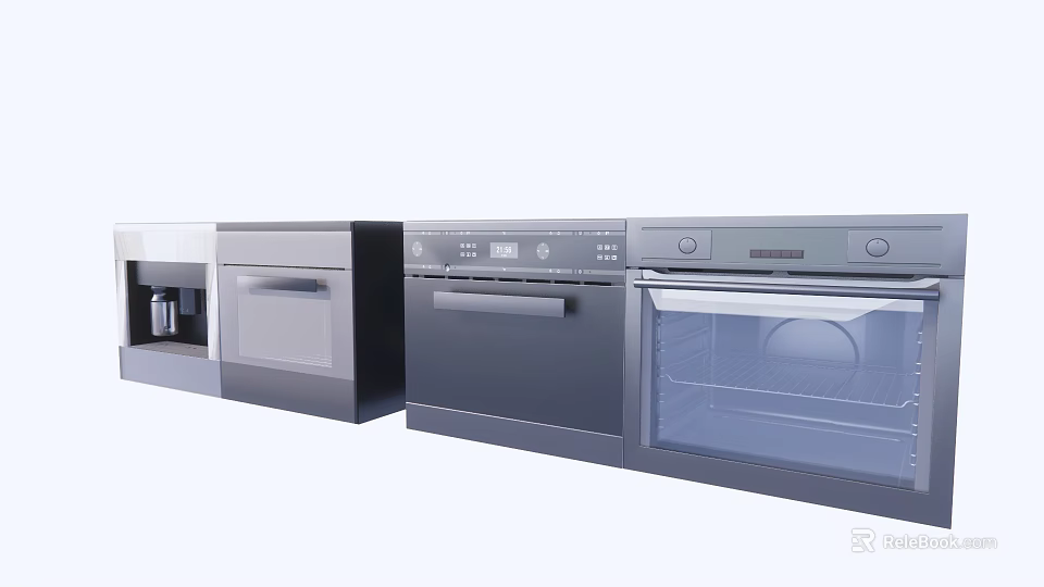 Modern Stainless Steel Built in Kitchen Appliances with Oven and Dishwasher 3d model 