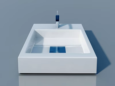 Modern Square White Sink Design With Blue Faucet And Smooth Surface 3d model