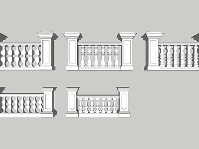 White Decorative Architectural Railings With Multiple Ornate Pillars And Designs 3d model