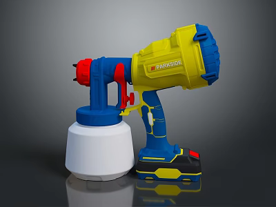 Household Electric Paint Sprayer With Yellow Blue Red Design And White Container 3d model