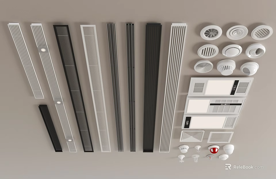 Various Types Of Black And White Grid Design Ceiling Mounted Air Conditioner Air Outlets 3d model 