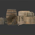 Wooden Daily Necessities Storage Containers Including Barrels Crates Baskets And Rope