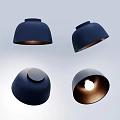 Modern Dark Blue Dome Shaped Ceiling Lights with Metallic Inner Surface and Exposed Bulb Design
