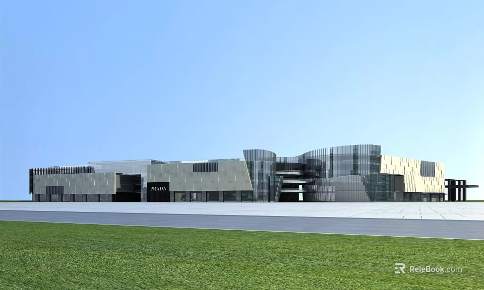 Modern Commercial Complex Architecture With Glass Curtain Walls Lawn And Spacious Square 3d model 