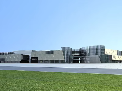 Modern Commercial Complex Architecture With Glass Curtain Walls Lawn And Spacious Square 3d model