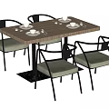 Modern Dining Table Set With Rectangular Wooden Top Black Legs And Four Green Chairs 3d model