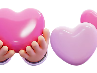 Cartoon Hands Holding Pink Purple Heart Decorative Ornament Set for Home Decor 3d model