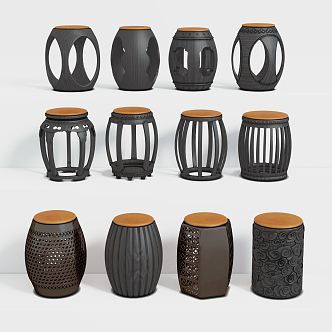 New Chinese Style Stool Drum Stool Pier Side Combination 3d model