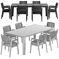 Modern Dark Marble Dining Table Set With Six Black Woven Backrest Chairs