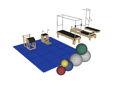Sports Training Equipment With Blue Exercise Mat And Colorful Fitness Balls For Workout 3d model