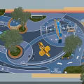 Vibrant Children's Play Area With Airplane Shaped Playground Equipment Trees And Colorful Ground