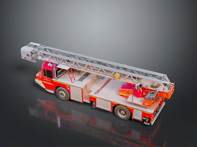 Red Fire Truck With Extended Ladder And Emergency Equipment On 3d model