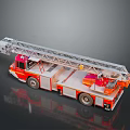 Red Fire Truck With Extended Ladder And Emergency Equipment On