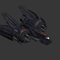 Advanced Futuristic Black Fighter Jet Featuring Orange Accents And Sleek Aerodynamic Structure