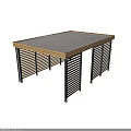 Garden Landscape Wooden Pavilion With Slatted Sides And Black Metal Pillars