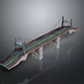 Suspension Bridge Model With Tower Cables Deck Piers And Yellow Lines 3d model