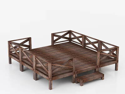 Sturdy Elevated Wooden Roadside Deck with Safety Railings and Steps 3d model