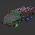 Military Transport Truck With Gray Exterior Open Bed And Metal Drums Loaded