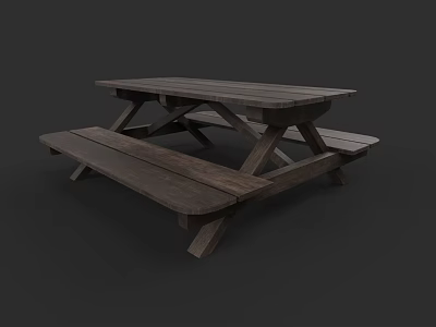 Wooden Picnic Table With Attached Benches For Outdoor Public Area Seating 3d model