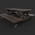 Wooden Picnic Table With Attached Benches For Outdoor Public Area Seating
