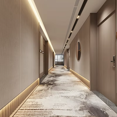 Modern Elevator Corridor With Warm Lighting And Carpet 3d model