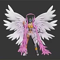 Female Character And Creature With White Wings Pink Decorations Detailed Mythical Figure Design