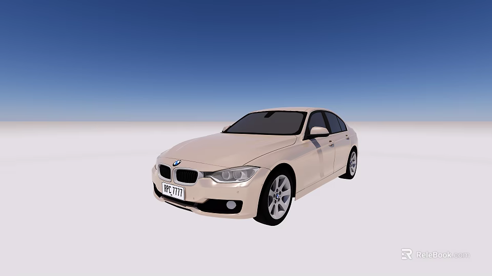 Cream Colored BMW Sedan with Sleek Front Design and Alloy Wheels in 3D Rendering 3d model 
