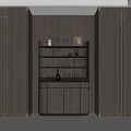 Modern Dark Wood Sideboard With Glass Shelves Metal Accents And Tall Cabinets