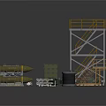 Military Scene Construction Components With Bombs Crates Scaffolding Tower And Cables